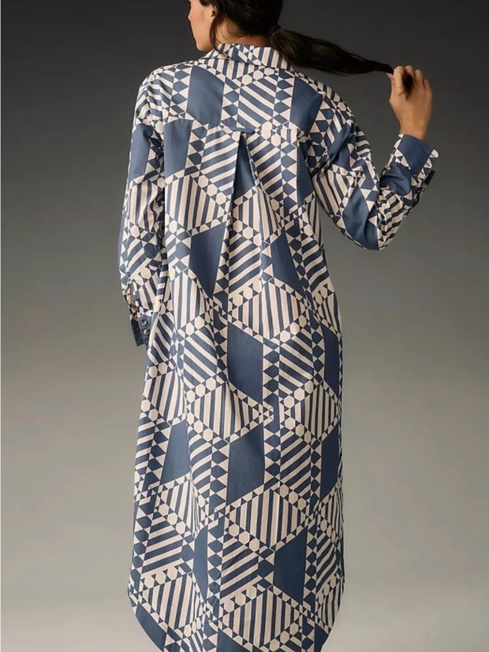 Anthropologie Maeve Soren Blue Geometric Print Shirtdress Sz M - Picture 2 of 7